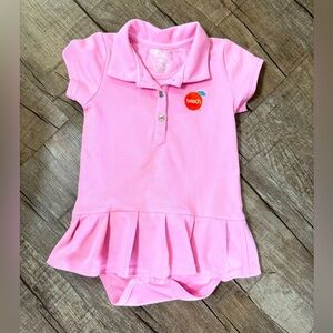 The Orange Beach Store Pink Toddler 18M collared polo onesie with pleated skirt